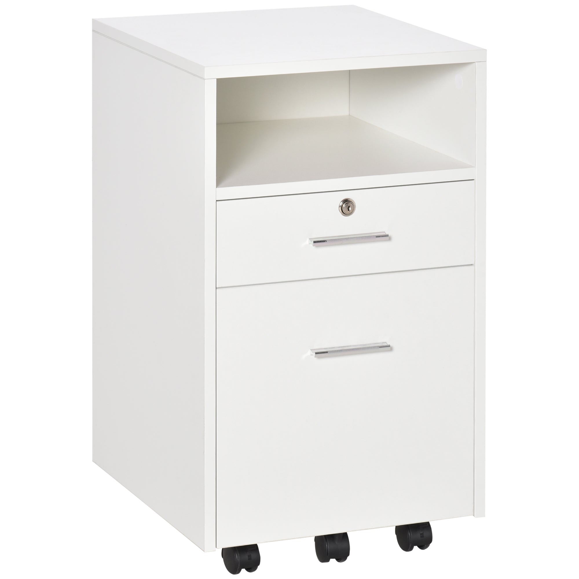 Vinsetto Lockable Two-Drawer Filing Cabinet, with Wheels - White